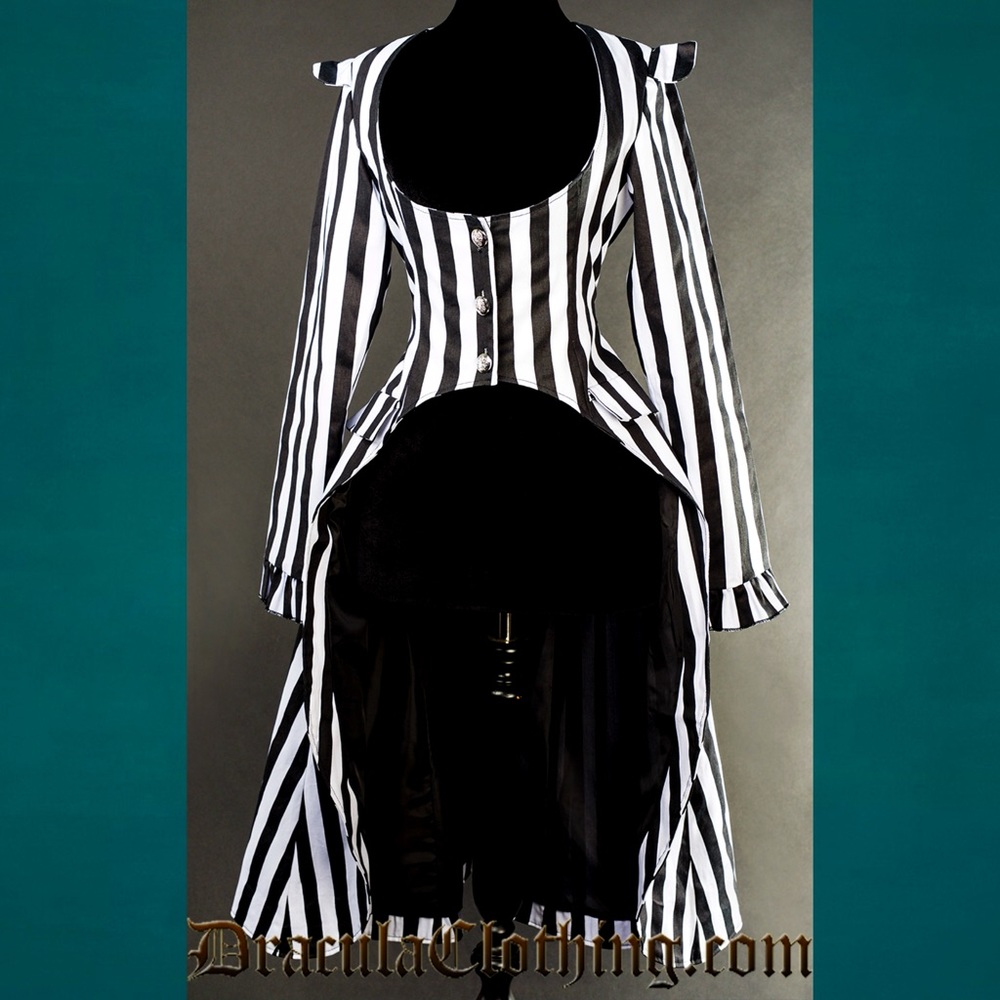 NWT Dracula Clothing Beetlejuice Victorian Striped Tailcoat Blazer